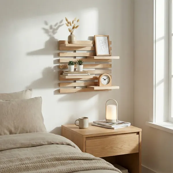 White Qoka Shelf above a bedside table